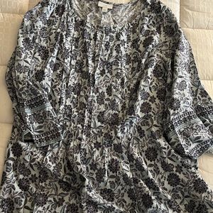 J Jill Blue Floral 3/4 Sleeve L Shirt